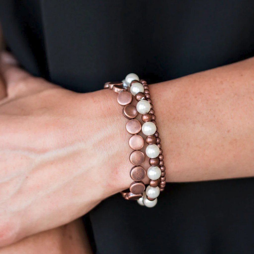 Paparazzi Jewelry Accessories - Girly Girl Glamour - Copper Bracelet - Vintage 6$